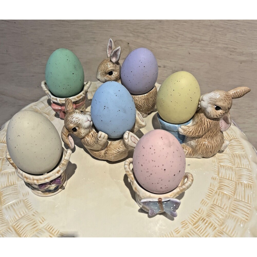Easter Egg Display Set Pastel Bunny Rabbit Decorative Decor Cake Stand CostcoVTG - Picture 5 of 8